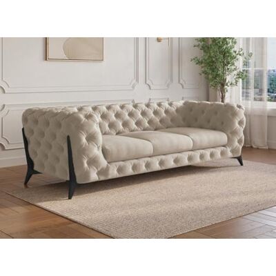 DecoInParis Canapé Fixe 3 Places capitonné Chesterfield Velours Beige Carmen - Publicité DecoInParis Canapé Fixe 3 Places capitonné Chesterfield Velours Beige Carmen - Publicité