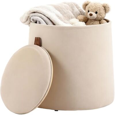 HOMCOM Pouf Coffre Rangement, Tabouret Rond avec Couvercle réversible, Pouf Repose-Pieds en Tissu Velours givré, pour la Chambre à Coucher, entrée, Salon, Charge 150 Kg, Ø 44 x 47,5 cm, Beige - Publicité HOMCOM Pouf Coffre Rangement, Tabouret Rond avec Couvercle réversible, Pouf Repose-Pieds en Tissu Velours givré, pour la Chambre à Coucher, entrée, Salon, Charge 150 Kg, Ø 44 x 47,5 cm, Beige - Publicité