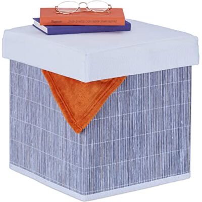 Relaxdays Tabouret Rangement, rembourré, Pliable, Bambou, Tissu, HxLxP : 35 x 35 x 35 cm, Repose-Pieds, Gris-Blanc - Publicité Relaxdays Tabouret Rangement, rembourré, Pliable, Bambou, Tissu, HxLxP : 35 x 35 x 35 cm, Repose-Pieds, Gris-Blanc - Publicité