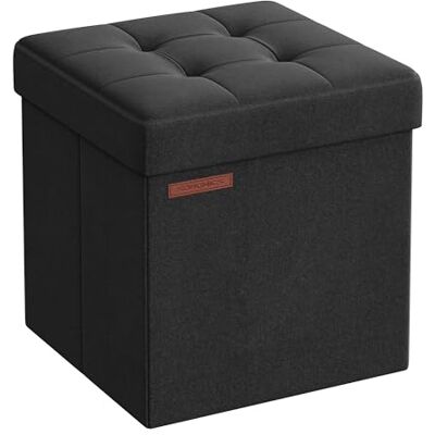 SONGMICS Banc de Rangement Pliable de 38 cm, Coffre de Rangement, Tabouret Repose-Pieds, Pouf de Chambre, Noir d'encre LSF027B01 - Publicité SONGMICS Banc de Rangement Pliable de 38 cm, Coffre de Rangement, Tabouret Repose-Pieds, Pouf de Chambre, Noir d'encre LSF027B01 - Publicité