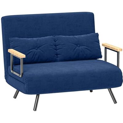 HOMCOM Canapé-lit 2 Places avec Dossier réglable sur 5 Niveaux, canapé-lit Double Pliable avec 2 Coussins pour Le Salon, en Tissu rembourré, Acier et Bois, 102x73x81 cm, Bleu - Publicité HOMCOM Canapé-lit 2 Places avec Dossier réglable sur 5 Niveaux, canapé-lit Double Pliable avec 2 Coussins pour Le Salon, en Tissu rembourré, Acier et Bois, 102x73x81 cm, Bleu - Publicité