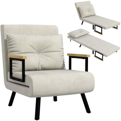 HOMCOM Fauteuil Convertible 1 Place Oreiller Siège Rembourré Crème Fauteuil-Lit Chauffeuse 3 en 1, Dossier Réglable 5 Positions, Tissu Aspect Velours, Canapé-Lit pour Invités, Salon, Bureau - Publicité HOMCOM Fauteuil Convertible 1 Place Oreiller Siège Rembourré Crème Fauteuil-Lit Chauffeuse 3 en 1, Dossier Réglable 5 Positions, Tissu Aspect Velours, Canapé-Lit pour Invités, Salon, Bureau - Publicité