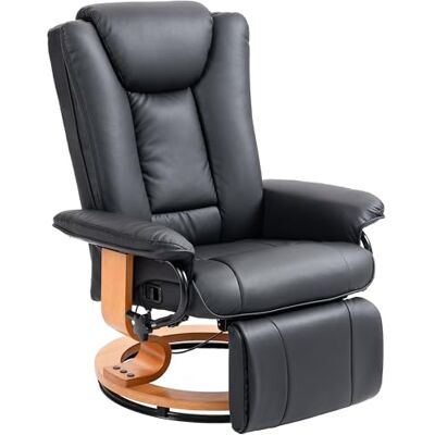 HOMCOM Fauteuil de relaxation pivotant avec fonction allongée, repose-pieds Fauteuil TV Charge maximale : 150 kg Pour le salon En cuir synthétique Noir - Publicité HOMCOM Fauteuil de relaxation pivotant avec fonction allongée, repose-pieds Fauteuil TV Charge maximale : 150 kg Pour le salon En cuir synthétique Noir - Publicité