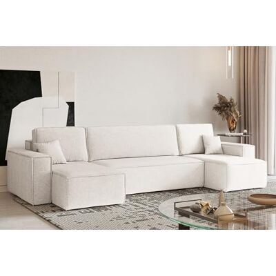 Kaiser Canapé d'angle avec Fonction Couchage et Coffre de Rangement, Sofa en U, Canapé Convertible, Sofa Confortable avec poufs pour Salon, canapé rembourré Relax Tissu Neve, Best, Écru - Publicité Kaiser Canapé d'angle avec Fonction Couchage et Coffre de Rangement, Sofa en U, Canapé Convertible, Sofa Confortable avec poufs pour Salon, canapé rembourré Relax Tissu Neve, Best, Écru - Publicité