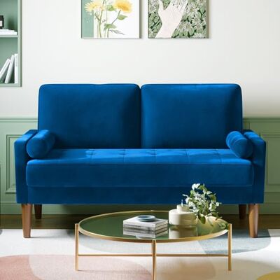 Vesgantti Petit Canapé 2 Places en Velours Bleu 121cm Coussin à Ressorts, Causeuse de Salon Moderne - Publicité Vesgantti Petit Canapé 2 Places en Velours Bleu 121cm Coussin à Ressorts, Causeuse de Salon Moderne - Publicité