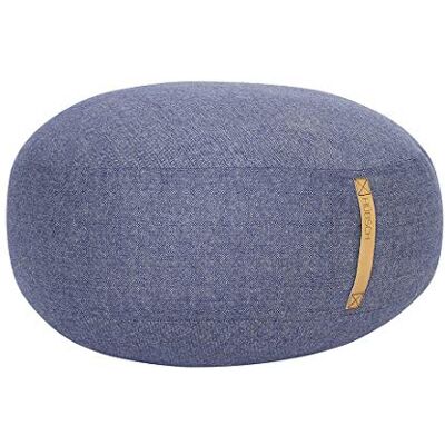 HUBSCH Grand Pouf Rond en Laine à Chevrons avec poignée en Cuir Bleu - Publicité HUBSCH Grand Pouf Rond en Laine à Chevrons avec poignée en Cuir Bleu - Publicité