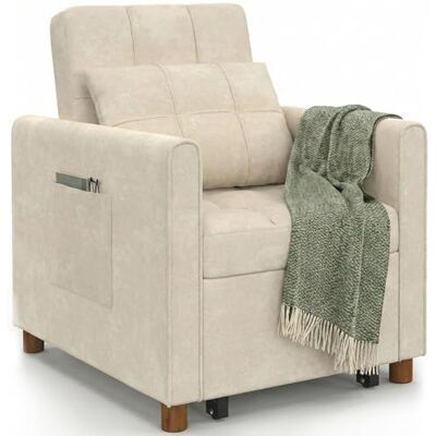 IDMarket Fauteuil Convertible Emile lit d'appoint 1 Place 69 x 170 cm Tissu Chenille Beige - Publicité IDMarket Fauteuil Convertible Emile lit d'appoint 1 Place 69 x 170 cm Tissu Chenille Beige - Publicité