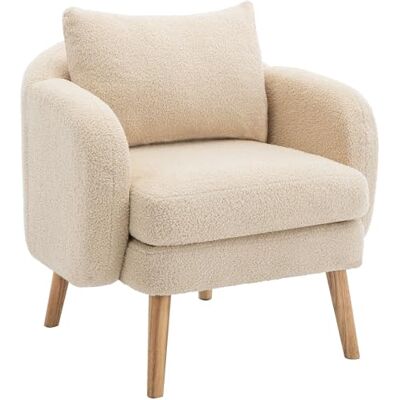 Merax Fauteuil en velours nounours avec coussin, lounge avec accoudoirs, pieds en bois, moderne, de relaxation, rembourré, pour salon, salle de lecture, beige - Publicité Merax Fauteuil en velours nounours avec coussin, lounge avec accoudoirs, pieds en bois, moderne, de relaxation, rembourré, pour salon, salle de lecture, beige - Publicité
