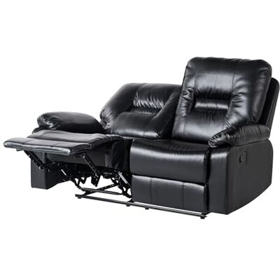 Beliani Canapé 2 Places en Cuir PU Noir avec Dossier Réglable et Repose-Pied pour Salon au Style Moderne - Publicité Beliani Canapé 2 Places en Cuir PU Noir avec Dossier Réglable et Repose-Pied pour Salon au Style Moderne - Publicité