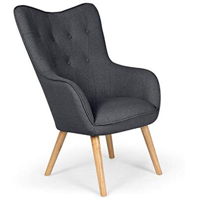 Menzzo Chaise/Fauteuil Scandinave Gris foncé Capitonné Assise Confortable en Tissu et Pieds en Bois Modèle Klarys L67 x P75 x H100 cm - Publicité Menzzo Chaise/Fauteuil Scandinave Gris foncé Capitonné Assise Confortable en Tissu et Pieds en Bois Modèle Klarys L67 x P75 x H100 cm - Publicité