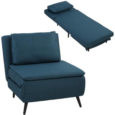 HOMCOM Fauteuil Convertible 1 Place, 75 x 188 cm, Fauteuil-Lit Clic-Clac 3 en 1 avec Dossier Réglable, Oreiller, Assise Large, Ressorts en S, Rembourré en Lin, pour Invités, Salon, Bureau, Bleu - Publicité HOMCOM Fauteuil Convertible 1 Place, 75 x 188 cm, Fauteuil-Lit Clic-Clac 3 en 1 avec Dossier Réglable, Oreiller, Assise Large, Ressorts en S, Rembourré en Lin, pour Invités, Salon, Bureau, Bleu - Publicité