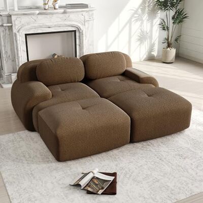VILUXE Canapé 2 places avec 2 tabourets en velours côtelé marron Canapé modulaire avec tabouret, tissu velours côtelé mousse 32D, salon, chambre à coucher, home cinéma, familles et invités - Publicité VILUXE Canapé 2 places avec 2 tabourets en velours côtelé marron Canapé modulaire avec tabouret, tissu velours côtelé mousse 32D, salon, chambre à coucher, home cinéma, familles et invités - Publicité