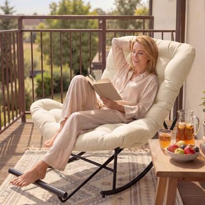 VASAGLE Fauteuil à Bascule, Fauteuil Cocooning, Structure en Acier, Repose‑Pieds Extensible, Coussin Amovible, Supporte Jusqu’à 136 kg, pour Chambre, Salon, Terrasse, Jardin, Beige LYY062WZ01 - Publicité VASAGLE Fauteuil à Bascule, Fauteuil Cocooning, Structure en Acier, Repose‑Pieds Extensible, Coussin Amovible, Supporte Jusqu’à 136 kg, pour Chambre, Salon, Terrasse, Jardin, Beige LYY062WZ01 - Publicité