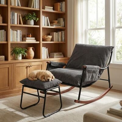 HomeMiYN Fauteuil à Bascule Allaitement avec Repose Pieds, Poche latérale, Accoudoirs et Bases en Bois, Rocking Chair pour Salon, Chambre, Balcon, Chambre Bebe,Nursery, Tissu rayé, Marron - Publicité HomeMiYN Fauteuil à Bascule Allaitement avec Repose Pieds, Poche latérale, Accoudoirs et Bases en Bois, Rocking Chair pour Salon, Chambre, Balcon, Chambre Bebe,Nursery, Tissu rayé, Marron - Publicité