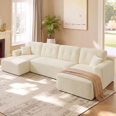 VASAGLE Canapé d'angle Convertible en Velours Côtelé, Banquette Lit Modulable, Canapé Compressé, 336 x 154 x 89 cm, Blanc Chaud Clair, Meubles de Salon, Collection Camila LCS189W101 - Publicité VASAGLE Canapé d'angle Convertible en Velours Côtelé, Banquette Lit Modulable, Canapé Compressé, 336 x 154 x 89 cm, Blanc Chaud Clair, Meubles de Salon, Collection Camila LCS189W101 - Publicité