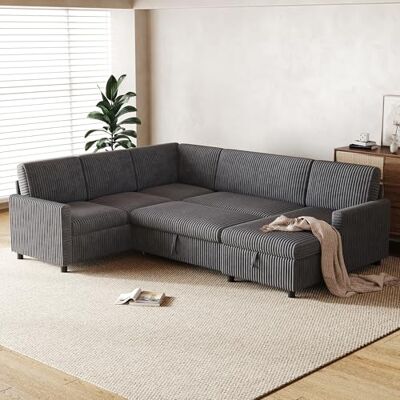 Merax Canapé d'angle en velours côtelé avec fonction de couchage et coffre de lit, XXL en forme de U, extensible, avec méridienne de rangement, paysage de vie confortable, grand canapé, canapé en - Publicité Merax Canapé d'angle en velours côtelé avec fonction de couchage et coffre de lit, XXL en forme de U, extensible, avec méridienne de rangement, paysage de vie confortable, grand canapé, canapé en - Publicité