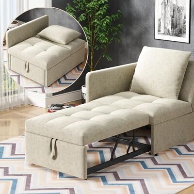 Merax Canapé convertible 3-en-1, 177 x 68 x 65 cm, avec dossier réglable en 5 positions, convertible en canapé, salon et lit simple, design peu encombrant, tissu en lin, Beige - Publicité Merax Canapé convertible 3-en-1, 177 x 68 x 65 cm, avec dossier réglable en 5 positions, convertible en canapé, salon et lit simple, design peu encombrant, tissu en lin, Beige - Publicité
