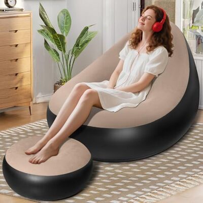 AearKing Canapé Gonflable avec Repose-Pieds, Fauteuil Gonflable Exterieur, Pouf Gonflable pour Gaming et Camping, Chaise Gonflable à Surface Floquée, Fauteuil Gonflable pour Intérieur et Exterieur - Publicité AearKing Canapé Gonflable avec Repose-Pieds, Fauteuil Gonflable Exterieur, Pouf Gonflable pour Gaming et Camping, Chaise Gonflable à Surface Floquée, Fauteuil Gonflable pour Intérieur et Exterieur - Publicité