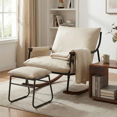 HomeMiYN Fauteuil à Bascule Allaitement avec Repose Pieds, Poche latérale, Accoudoirs et Bases en Bois, Rocking Chair pour Salon, Chambre, Balcon, Chambre Bebe,Nursery, Tissu Technique, Beige - Publicité HomeMiYN Fauteuil à Bascule Allaitement avec Repose Pieds, Poche latérale, Accoudoirs et Bases en Bois, Rocking Chair pour Salon, Chambre, Balcon, Chambre Bebe,Nursery, Tissu Technique, Beige - Publicité