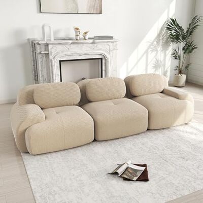 VILUXE Canapé 3 places en velours côtelé sans cadre beige Canapé modulaire avec tabouret, tissu velours côtelé mousse 32D, salon, chambre à coucher, home cinéma, familles et invités - Publicité VILUXE Canapé 3 places en velours côtelé sans cadre beige Canapé modulaire avec tabouret, tissu velours côtelé mousse 32D, salon, chambre à coucher, home cinéma, familles et invités - Publicité