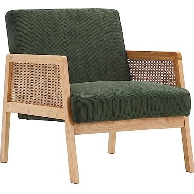 HOMIFAB Fauteuil en cannage et Velours côtelé Vert Kaki Mani - Publicité HOMIFAB Fauteuil en cannage et Velours côtelé Vert Kaki Mani - Publicité