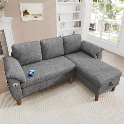 Merax Canapé d'angle en forme de L, petit canapé 3 places avec méridienne de rangement, montage à gauche ou à droite, canapé en tissu chenille avec USB Type-C, poche latérale, coussin d'accoudoir, 181 - Publicité Merax Canapé d'angle en forme de L, petit canapé 3 places avec méridienne de rangement, montage à gauche ou à droite, canapé en tissu chenille avec USB Type-C, poche latérale, coussin d'accoudoir, 181 - Publicité