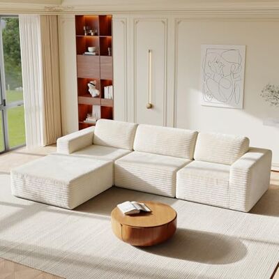 Vesgantti 303 cm Groß Modulares L-förmiges Ecksofa mit Schlaffunktion, 3‑Sitzer Cordsofa mit Federkern, Extra Tiefe Sitzfläche, Boneless Schlafcouch, Für Wohnzimmer, Ohne Montage, Beige - Publicité Vesgantti 303 cm Groß Modulares L-förmiges Ecksofa mit Schlaffunktion, 3‑Sitzer Cordsofa mit Federkern, Extra Tiefe Sitzfläche, Boneless Schlafcouch, Für Wohnzimmer, Ohne Montage, Beige - Publicité