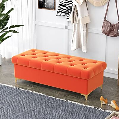 LFONDIGE Banc Ottoman Luxueux avec Rangement, Coffre de Rangement Moderne, Banc Ottoman pour Chambre à Coucher, Salon, Banc de Rangement rembourré en Velours, Banc de Bout de lit Orange 100 x 40 x - Publicité LFONDIGE Banc Ottoman Luxueux avec Rangement, Coffre de Rangement Moderne, Banc Ottoman pour Chambre à Coucher, Salon, Banc de Rangement rembourré en Velours, Banc de Bout de lit Orange 100 x 40 x - Publicité