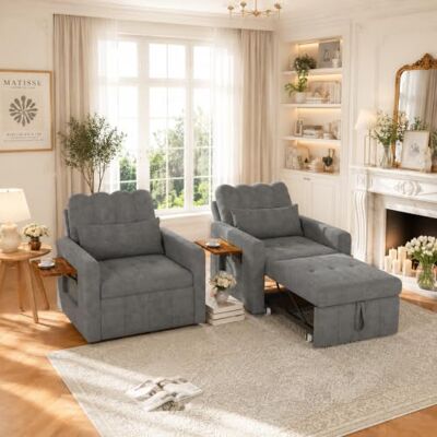 LONELYO Convertible Lit, Chaise Lit Multifonction, Fauteuil Convertible 1 Place en Chenille Moyen, Canapé-Lit Gain de Place, Dossier Inclinable 5 Positions, Table d’Appoint Noyer, Rangements Latéraux (Gris) - Publicité LONELYO Convertible Lit, Chaise Lit Multifonction, Fauteuil Convertible 1 Place en Chenille Moyen, Canapé-Lit Gain de Place, Dossier Inclinable 5 Positions, Table d’Appoint Noyer, Rangements Latéraux (Gris) - Publicité