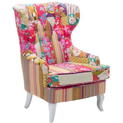 Beliani Fauteuil Style Bergère en Tissu Patchwork Multicolore Pieds Blancs Pop Art Molde - Publicité Beliani Fauteuil Style Bergère en Tissu Patchwork Multicolore Pieds Blancs Pop Art Molde - Publicité