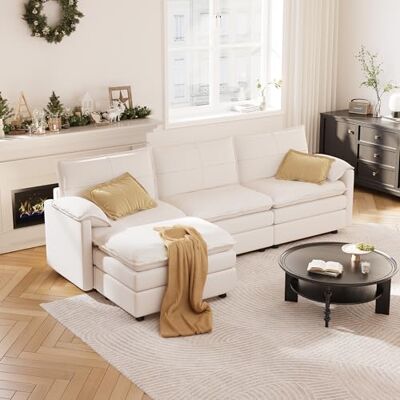 FLEXISPOT Canapé Convertible 4 Places, Canapé d'angle en L avec Repose-Pieds et Rangement, Canapé modulable, Gain de Place pour Le Salon, Blanc - Publicité FLEXISPOT Canapé Convertible 4 Places, Canapé d'angle en L avec Repose-Pieds et Rangement, Canapé modulable, Gain de Place pour Le Salon, Blanc - Publicité