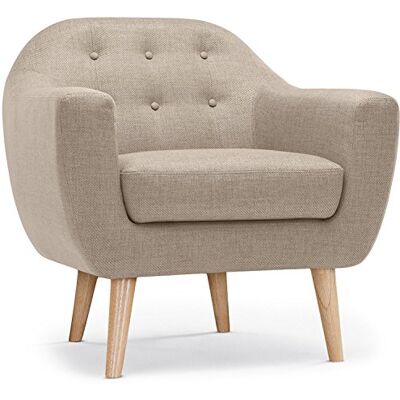 Menzzo Fauteuil scandinave Savoy en Tissu Beige – Fauteuil Compact avec Dossier capitonné et Pieds en Bois – L78 x P73 x H79 cm - Publicité Menzzo Fauteuil scandinave Savoy en Tissu Beige – Fauteuil Compact avec Dossier capitonné et Pieds en Bois – L78 x P73 x H79 cm - Publicité