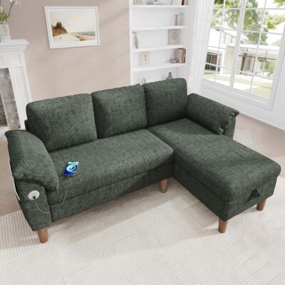 Merax Canapé d'angle en forme de L, petit canapé 3 places avec méridienne de rangement, montage à gauche ou à droite, canapé en tissu chenille avec USB de type C, poche latérale, coussin d'accoudoir - Publicité Merax Canapé d'angle en forme de L, petit canapé 3 places avec méridienne de rangement, montage à gauche ou à droite, canapé en tissu chenille avec USB de type C, poche latérale, coussin d'accoudoir - Publicité