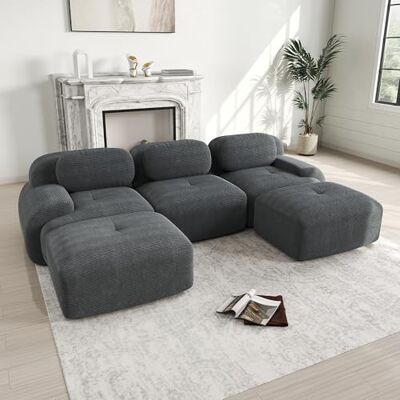 VILUXE Canapé 3 places avec 2 tabourets en velours côtelé gris Canapé modulaire avec tabouret, tissu velours côtelé mousse 32D, salon, chambre à coucher, home cinéma, familles et invités - Publicité VILUXE Canapé 3 places avec 2 tabourets en velours côtelé gris Canapé modulaire avec tabouret, tissu velours côtelé mousse 32D, salon, chambre à coucher, home cinéma, familles et invités - Publicité