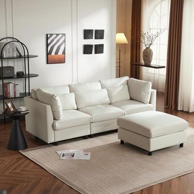 Merax Canapé d'angle 3 places en forme de L avec repose-pieds, beige - Publicité Merax Canapé d'angle 3 places en forme de L avec repose-pieds, beige - Publicité