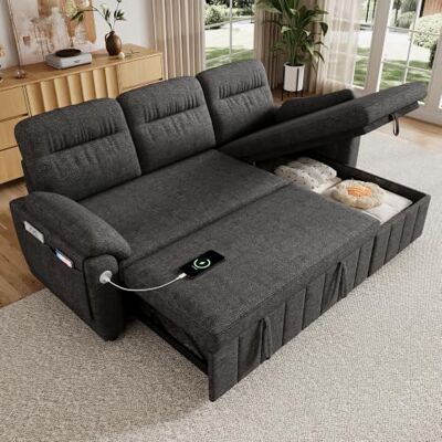 Merax Canapé d'angle avec fonction couchage et coffre de lit, canapé en forme de L, canapé convertible 3 en 1 avec espace de rangement, méridienne interchangeable, USB de type C, accoudoirs - Publicité Merax Canapé d'angle avec fonction couchage et coffre de lit, canapé en forme de L, canapé convertible 3 en 1 avec espace de rangement, méridienne interchangeable, USB de type C, accoudoirs - Publicité