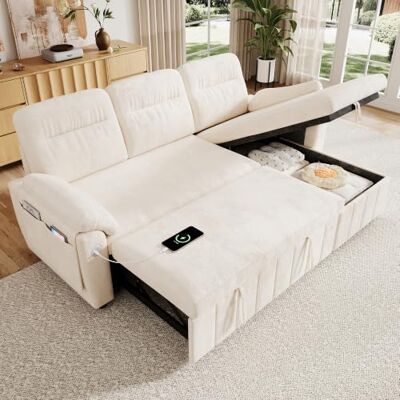 Merax Canapé d'angle avec fonction couchage et coffre de lit, canapé en forme de L, canapé convertible 3 en 1 avec espace de rangement, méridienne interchangeable, USB de type C, accoudoirs - Publicité Merax Canapé d'angle avec fonction couchage et coffre de lit, canapé en forme de L, canapé convertible 3 en 1 avec espace de rangement, méridienne interchangeable, USB de type C, accoudoirs - Publicité