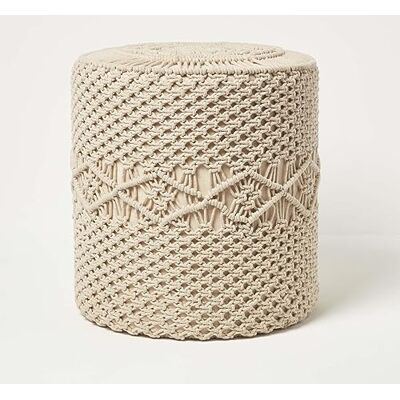 HOMESCAPES Pouf bohème Astrid, Petit Tabouret macramé, Pouf Repose Pieds Tricot Ecru - Publicité HOMESCAPES Pouf bohème Astrid, Petit Tabouret macramé, Pouf Repose Pieds Tricot Ecru - Publicité