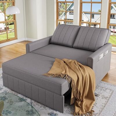 Merax Canapé-lit 2 places Petit canapé avec fonction lit 180x127 cm Canapé-lit moderne 3-en-1 dépliable avec dossier réglable, poches latérales Canapé-lit en tissu lin, gris antique - Publicité Merax Canapé-lit 2 places Petit canapé avec fonction lit 180x127 cm Canapé-lit moderne 3-en-1 dépliable avec dossier réglable, poches latérales Canapé-lit en tissu lin, gris antique - Publicité