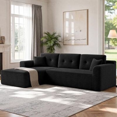 VASAGLE Canapé d'angle Convertible en Velours Côtelé, Banquette Lit Modulable, Canapé Compressé, 242 x 152 x 73 cm, Noir, Meubles de Salon, Collection Camila LCS183B101 - Publicité VASAGLE Canapé d'angle Convertible en Velours Côtelé, Banquette Lit Modulable, Canapé Compressé, 242 x 152 x 73 cm, Noir, Meubles de Salon, Collection Camila LCS183B101 - Publicité