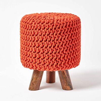 HOMESCAPES Pouf tressé en Tricot et Pieds en Bois, Coloris Orange, 32x32x42 cm - Publicité HOMESCAPES Pouf tressé en Tricot et Pieds en Bois, Coloris Orange, 32x32x42 cm - Publicité