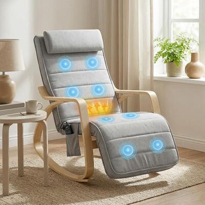 HOMCOM Fauteuil à bascule avec fonction massage, chauffage, appui-tête, repose-pieds réglable sur 5 positions, chaise relax avec poche latérale aspect velours, fauteuil oscillant pour salon, chambre à - Publicité HOMCOM Fauteuil à bascule avec fonction massage, chauffage, appui-tête, repose-pieds réglable sur 5 positions, chaise relax avec poche latérale aspect velours, fauteuil oscillant pour salon, chambre à - Publicité