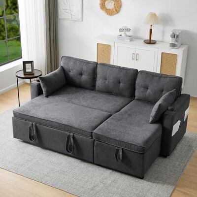 Merax canapé d'angle avec fonction de couchage canapé-lit pratique avec coffre de lit, espace de rangement, porte-gobelet et poches latérales moderne en L - Publicité Merax canapé d'angle avec fonction de couchage canapé-lit pratique avec coffre de lit, espace de rangement, porte-gobelet et poches latérales moderne en L - Publicité