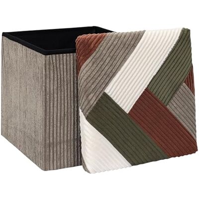 HOME DECO FACTORY Coffre Pouf Pliable Patchwork Côtelé Rangement et Assise Élégante pour Salon ou Chambre 38x38 cm Beige Gris Rouge Vert Modèle Scott - Publicité HOME DECO FACTORY Coffre Pouf Pliable Patchwork Côtelé Rangement et Assise Élégante pour Salon ou Chambre 38x38 cm Beige Gris Rouge Vert Modèle Scott - Publicité