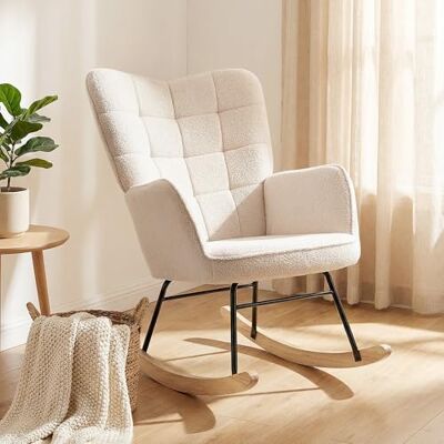 HOMCOM Fauteuil à Bascule, Rocking Chair, revêtement Bouclette, Chaise à Bascule, Structure en Acier, Pieds en Bois Massif, Beige - Publicité HOMCOM Fauteuil à Bascule, Rocking Chair, revêtement Bouclette, Chaise à Bascule, Structure en Acier, Pieds en Bois Massif, Beige - Publicité