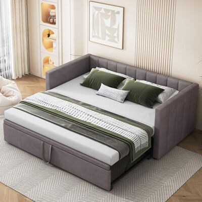 Merax Canapé-lit 2 places, extensible, pliant, avec sommier à lattes, fonction de couchage, tissu velours, 90/180 x 200 cm, gris foncé (sans matelas) - Publicité Merax Canapé-lit 2 places, extensible, pliant, avec sommier à lattes, fonction de couchage, tissu velours, 90/180 x 200 cm, gris foncé (sans matelas) - Publicité
