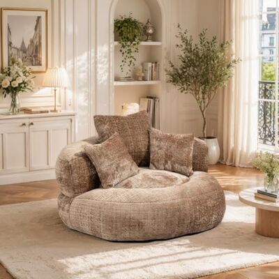 QLTXYHML Canapé Lounge Relax en Chenille Orange, Fauteuil Lazy à Dossier Haut avec 3 Coussins, Chaise Gaming Confortable pour Adultes et Enfants (Café + Chenille + Mousse) - Publicité QLTXYHML Canapé Lounge Relax en Chenille Orange, Fauteuil Lazy à Dossier Haut avec 3 Coussins, Chaise Gaming Confortable pour Adultes et Enfants (Café + Chenille + Mousse) - Publicité