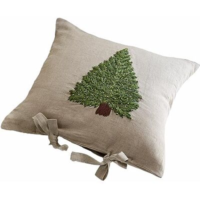 Loberon Amuré Housse de Coussin Délicatement brodée à la Main Mélange de Lin et Coton Doux, Lin/Vert - Publicité Loberon Amuré Housse de Coussin Délicatement brodée à la Main Mélange de Lin et Coton Doux, Lin/Vert - Publicité