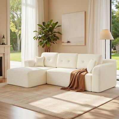 VASAGLE Canapé d’Angle, Canapé Modulable 244 cm, Livré Compressé en Colis, sans Montage, avec Grande Méridienne à Gauche, pour Salon, Chambre d’Amis, Blanc Crème LCS183WD01 - Publicité VASAGLE Canapé d’Angle, Canapé Modulable 244 cm, Livré Compressé en Colis, sans Montage, avec Grande Méridienne à Gauche, pour Salon, Chambre d’Amis, Blanc Crème LCS183WD01 - Publicité