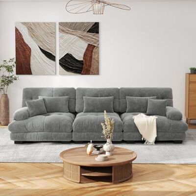 SoarFlash Canapé modulaire 3 Places Salon Moderne Chenille, Bois Massif, reposes-Bras, Gris, 77×313cm - Publicité SoarFlash Canapé modulaire 3 Places Salon Moderne Chenille, Bois Massif, reposes-Bras, Gris, 77×313cm - Publicité